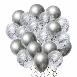 SET 20 BALOANE CHROME CU CONFETTI , ARGINTIU - 30 CM