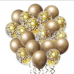 SET 20 BALOANE CHROME CU CONFETTI , AURIU - 30 CM