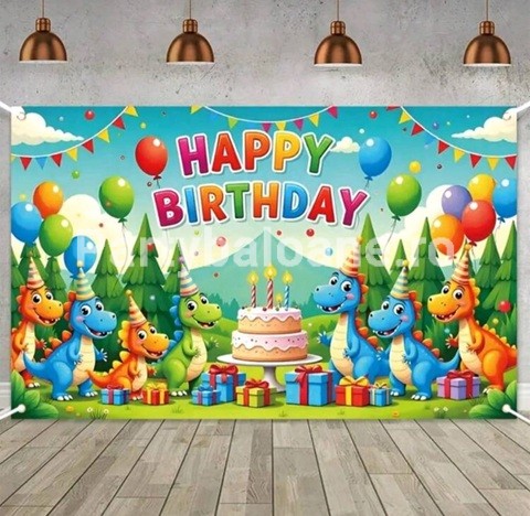 BACKGROUND TEXTIL PENTRU ARANJAMENT ARCADA HAPPY BIRTHDAY CU DINOZAURI COD 540B
