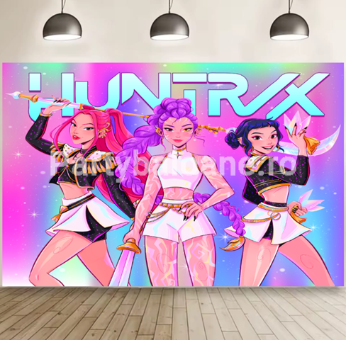 Background Textil Kpop Demon Hunters – Decor Arcadă 160x100cm (B01) Background textil pentru aranjament arcada cu tematica Kpop Demon Hunters