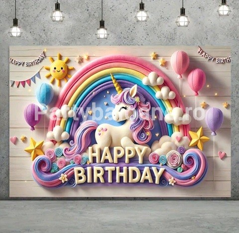 BACKGROUND TEXTIL PENTRU ARANJAMENT HAPPY BIRTHDAY UNICORN - COD 387