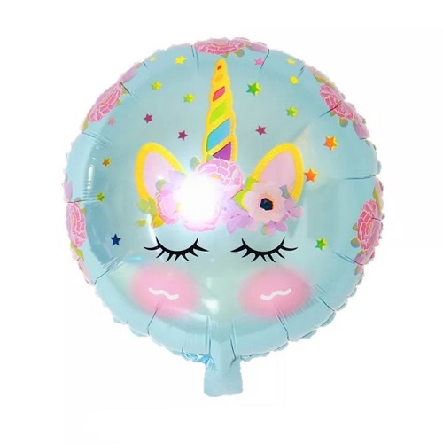 BALON FOLIE ALBASTRU CU UNICORN SI FLORI ROZ
