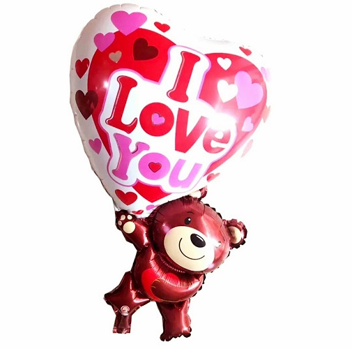 BALON FOLIE URS CU INIMA - I LOVE YOU 84x50 CM