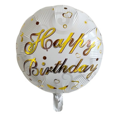 BALON LATEX HAPPY BIRTHDAY ALB CU SCRIS AURIU
