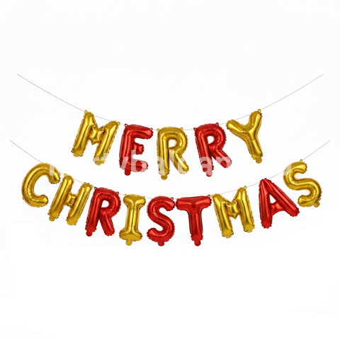 BANNER BALOANE MERRY CHRISTMAS ROSU CU AURIU