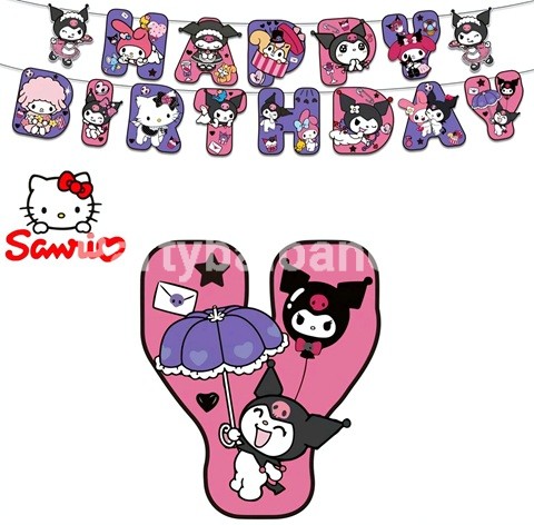 BANNER HAPPY BIRTHDAY - HELLO KITTY SANRIO KUROMI MODEL 2