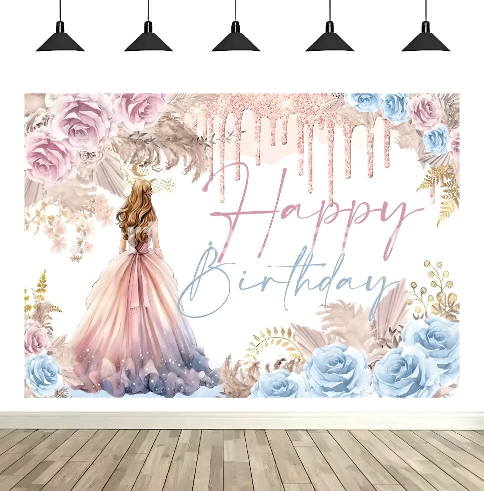 Background Textil Arcadă Happy Birthday – Decor Trandafiri 160x100 (640B) Background textil pentru aranjament arcada cu text Happy Birthday