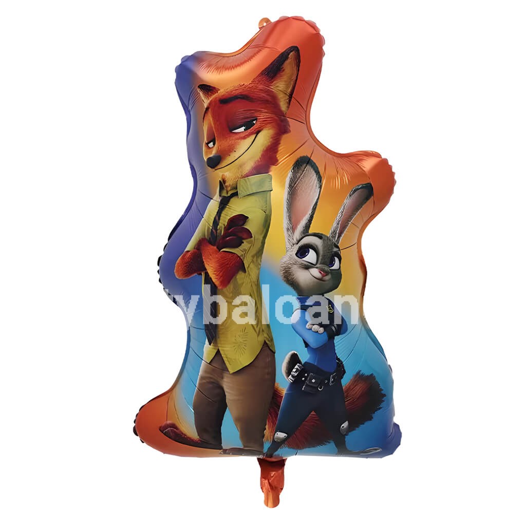 Balon Folie Figurina Nick si Judy Zootopia 70x44 cm Balon din folie metalizata tip figurina cu Nick Wilde si Judy Hopps din animatia Zootopia dimensiuni 70x44 cm pentru umflare cu heliu sau aer.