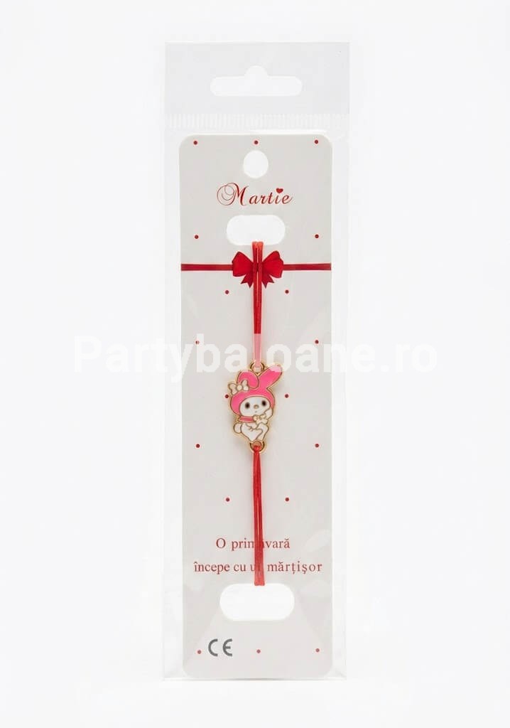 Brățară Mărțișor Sanrio My Melody – Cadou Dulce de 1 Martie pentru Fetițe – Șnur Reglabil Bratara martisor cu personajul My Melody Sanrio pe snur rosu reglabil cadou 1 Martie