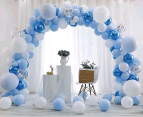 Kit Arcadă Baloane Complet (155 buc) - Suport 3x2.5m Albastru Chrome & Macarons Kit complet arcada baloane albastru macarons si chrome cu suport stabil 3x2.5m pentru nunta botez si aniversari.