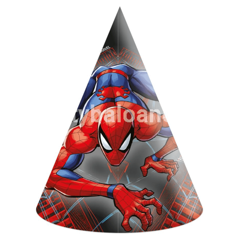 Coifuri Party Spiderman Web (Set 6 buc) - Accesorii Aniversare Copii Supereroi Set 6 coifuri party din carton cu imprimeu Spiderman pentru aniversari copii tematica supereroi.