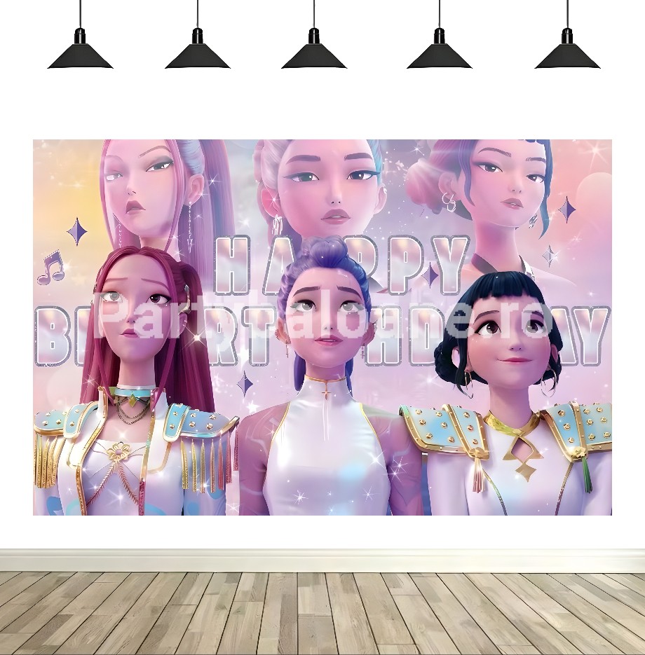 Fundal K-Pop Demon Hunters Fundal foto textil aniversare tematica K-Pop Demon Hunters cu personajele Zoey