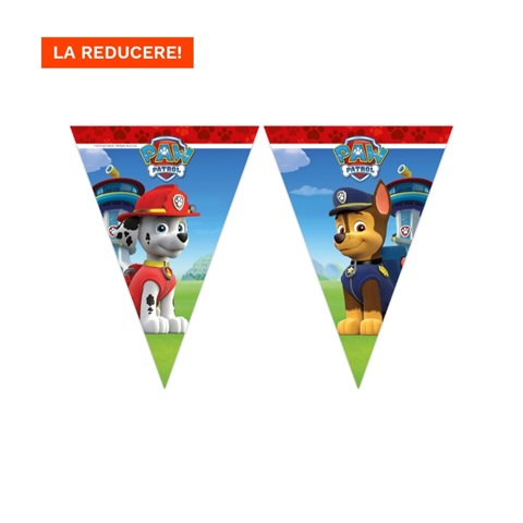 Ghirlandă Stegulețe Patrula Cățelușilor (2m) - Decor Petrecere Paw Patrol Ghirlanda cu 10 stegulete Patrula Catelusilor Paw Patrol lungime 2 metri din plastic pentru decor petrecere copii.
