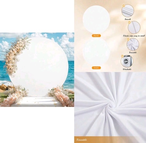 Husă Albă Premium pentru Arcadă Metalică Rotundă 2.2m (220 cm) – Fundal Foto Opac și Elastic Husă albă rotundă și netedă