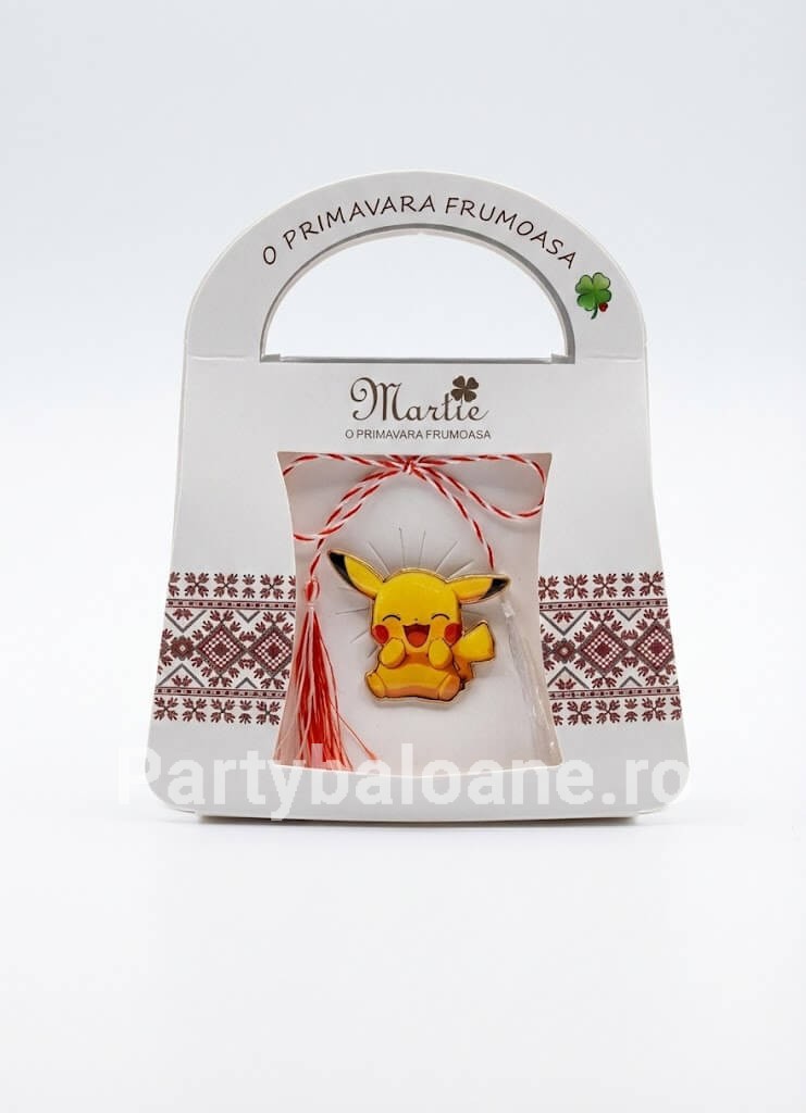 Mărțișor Broșă Pikachu Pokémon 3cm - Cadou Copii Cutie Tematică Martisor brosa metalica Pikachu Pokemon zambind 3 cm in cutie cadou tip gentuta cu motive traditionale