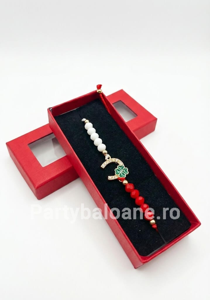 Mărțișor Premium Brățară în Cutie Cadou - Modele Norocoase 1 Martie Model 33 Martisor premium bratara cu perle si talismane norocoase in cutie rosie cadou 1 martie
