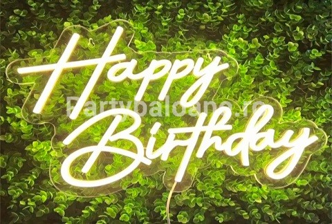NEON HAPPY BIRTHDAY CU LUMINA CALDA 42×30 CM