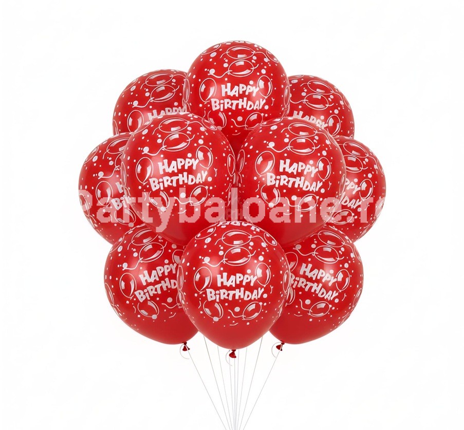 SET 10 BALOANE HAPPY BIRTHDAY - ROSU 30 CM
