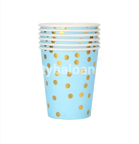 SET 10 PAHARE DIN CARTON ALBASTRU CU CONFETTI AURII 200 ML