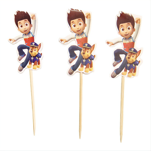 Set 9 Toppere Tort si Briose Patrula Catelusilor (Carton) Un set de mini toppere din carton fixate pe bete din bambus pentru briose
