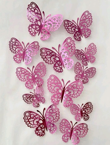 SET 12 FLUTURI DECORATIVI 3D METALICI ROZ