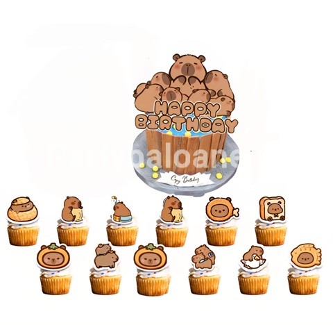 SET 12 SCOBITORI DECORATIVE SI TOPPER PENTRU TORT CAPIBARA