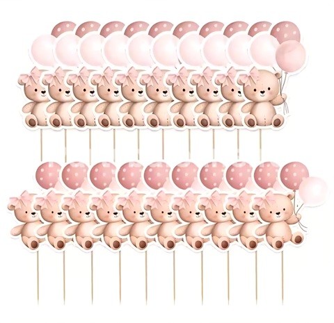 SET 12 SCOBITORI DECORATIVE – URSULET ROZ CU BALOANE