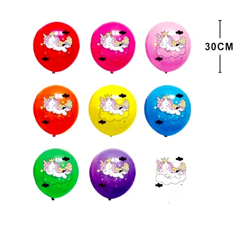 SET 20 BALOANE MULTICOLORATE CU IMPRIMEU UNICORN 30 CM
