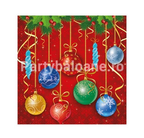 SET 20 SERVETELE DE CRACIUN - ROSU CU GLOBULETE