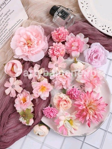 Set 21 Toppere 3D Tort Flori Roz - Decoratiuni Textile Elegante TOP 49 Elegante TOP 49 Set 21 toppere tort 3D flori roz din material textil de diferite dimensiuni pentru decoratiuni nunta si botez