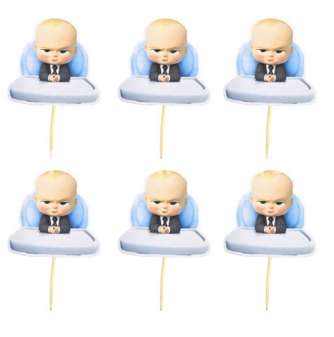 Set 24 Toppere Briose si Tort Baby Boss Un set decorativ de 24 de toppere pentru briose si tort cu tematica Baby Boss. Ilustratia prezinta personajul Micul Sef imbracat in costum negru cu cravata
