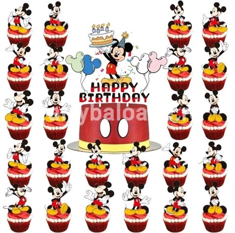 SET 24 SCOBITORI DECORATIVE SI TOPPER PENTRU TORT MICKEY MOUSE
