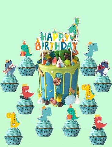 Set 25 Toppere Tort și Brioșe Happy Birthday Dinozaur
