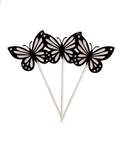 Set 3 Toppere Tort Fluturi Negri (Contrast Alb-Negru)