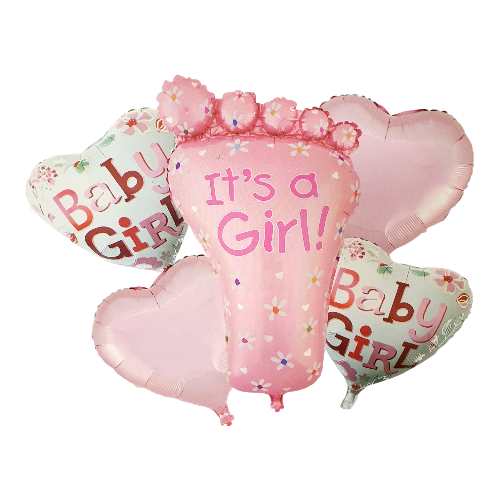 SET 5 BALOANE FOLIE CU PICIORUS - ITS A GIRL