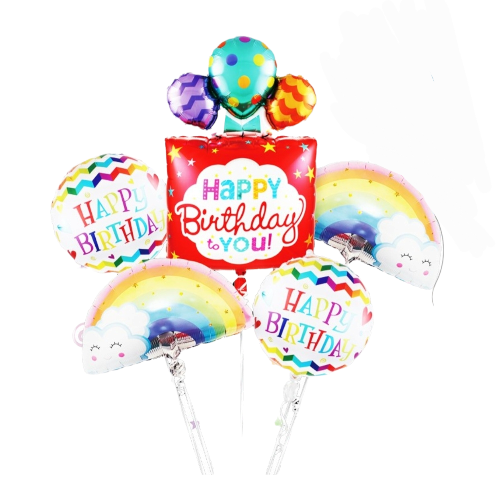 SET 5 BALOANE FOLIE HAPPY BIRTHDAY CU TORT SI CURCUBEU