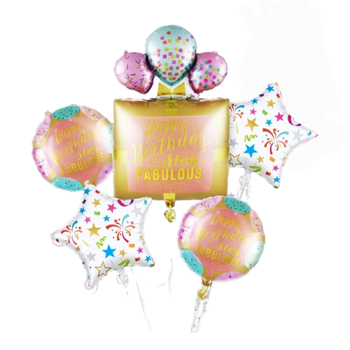 SET 5 BALOANE FOLIE HAPPY BIRTHDAY CU TORT - STAY FABULOUS