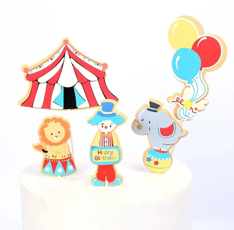 Set 5 Toppere Tort Carton Animale Circ (Circus Theme) Set de 5 toppere din carton pentru tort aniversar