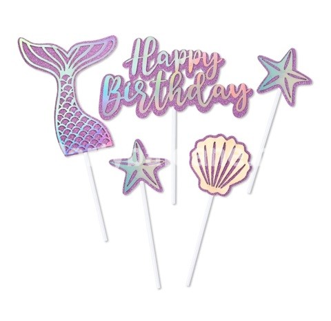 Set 5 Toppere Tort Happy Birthday Tematica Marina