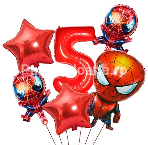 SET 6 BALOANE FOLIE SPIDERMAN CU CIFRA 5
