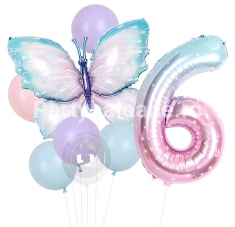 SET 8 BALOANE FOLIE SI LATEX - FLUTURE SI CIFRA 6