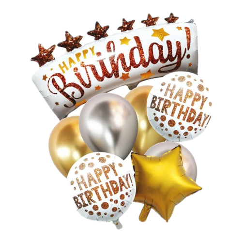 SET 8 BALOANE FOLIE SI LATEX HAPPY BIRTHDAY CU TORT