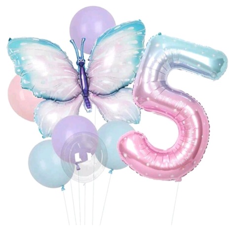 SET 8 BALOANE FOLIE SI LATEX – FLUTURE SI CIFRA 5