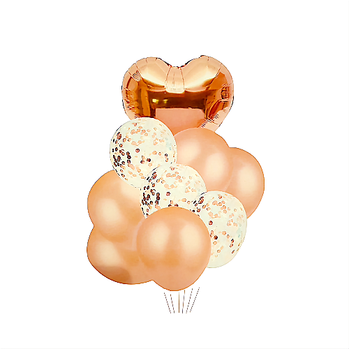SET 9 BALOANE FOLIE SI LATEX CU INIMA - ROSE GOLD