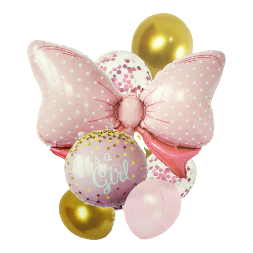 SET 9 BALOANE FOLIE SI LATEX ITS A GIRL CU FUNDITA ROZ