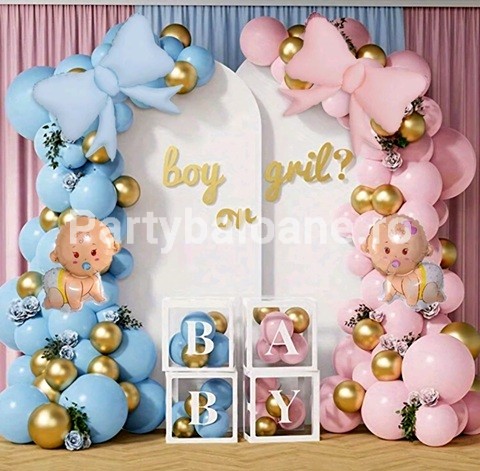 SET ARANJAMENT BALOANE - GENDER REVEAL BOY OR GIRL CU FUNDITE SI BEBELUSI