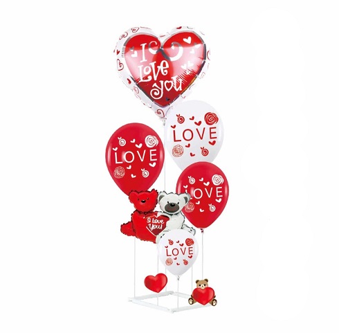 Set 6 Baloane Love cu Suport - Aranjament Romantic Inimă & Ursuleț Aranjament set 6 baloane Love cu suport pe masa