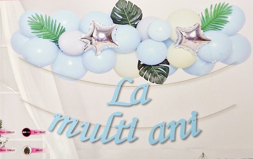 SET GHIRLANDA CU BALOANE IN NUANTE DE ALBASTRU SI GALBEN MACARONS CU BANNER LA MULTI ANI