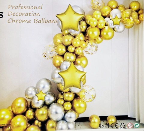 SET GIRLANDA CU BALOANE IN NUANTE DE AURIU CHROME SI ARGINTIU CHROME