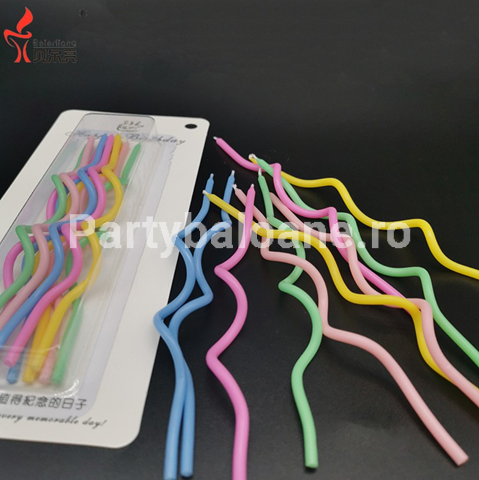 Set 10 Lumânări Tort Spiralate Lungi (17 cm) | Multicolore Pastel Set de 10 lumanari aniversare pentru tort cu design spiralat si ondulat. Lumanarile sunt subtiri